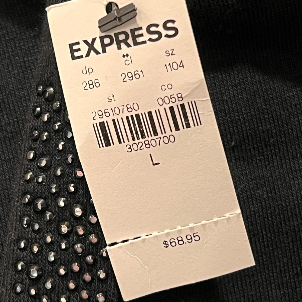 Express Black Hoodie with Rhinestone Drawstrings - Picture 3 of 3